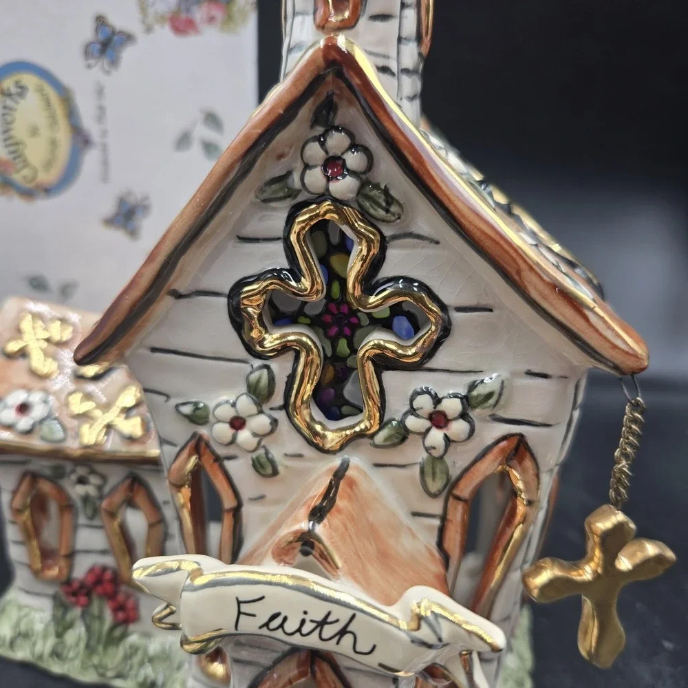 New Vtg blue sky clayworks heather goldminc 2004 Faith Church Chapel W Orig Box